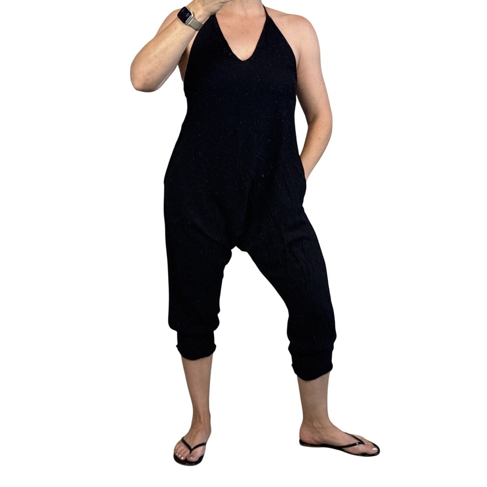 Buddha Pants The Catsuit Black Size XS 100% Cotton Halter Neck Harem Jumpsuit